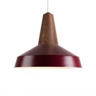 EIKON CIRCUS Large pendant light made of wood and metal Lampenschirm in schwerem Burgunderrot.
