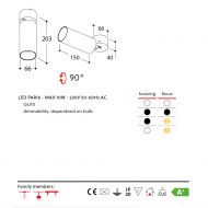 FUNNEL Beweglicher Spot-Deckenspot Beweglicher Deckenspot, Abmessungen.