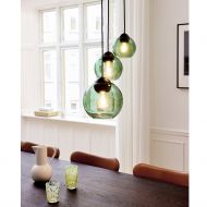 BACCIO Pendelleuchte mit farbigen Glas 3er Ensemble mit grnem Schirm, Esstisch.