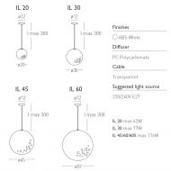 ICE BRIGHT Design globe pendant light Abmessungen der Kugel-Pendelleuchte.