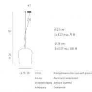 SYSS Hochwertige Glas-Pendelleuchte Abmessung der Pendelleuchte.