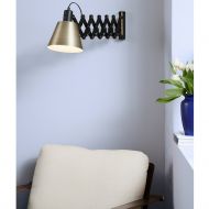 SCISSOR Scherenlampe mit Messing-Schirm Ausziehbare Lese-Wandleuchte in matt Schwarz.