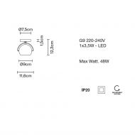 BELUGA Small ceiling light Abmessung der Kugel-Wand- oder Deckenleuchte.