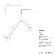 DEUX Wandleuchte mit zwei Auslegern Abmessung der 2-armigen Wandleuchte.