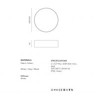 TAMB Runde Deckenleuchte aus weiem Textil Abmessung der Textilschirm-Deckenleuchte.