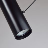 BEPPO Cylindrical pendant light with adjustable spotlight Die Spotlampe verschwindet in der matt Schwarzen Metallrhre.