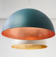 AMEDEO Halbkugel Pendelleuchte mit 50 cm Durchmesser Oberflche Dunkelgrn (Jungle green), Blattkupfer, Blattgold.