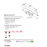 BERRIER Junior CI Hochwertiger 2er Deckenspot Abmessung und Lumen der Designleuchte.
