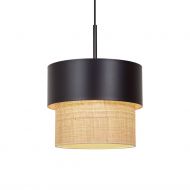 CAIN DOUBLE Design Pendelleuchte mit Textil Pendellampe mit Lampenschirm in Schwarz und Bast.