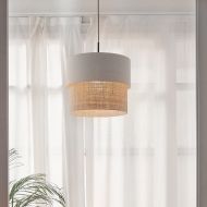 CAIN DOUBLE Design Pendelleuchte mit Textil Wohnzimmer Pendellampe Sand und Rafia (Bast).