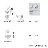 BOLLE Italienische Kugelglas-Deckenleuchte Abmessung der Glasleuchte.