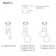 HIGH MOON 3-flammiges Kugel-Pendelleuchten-Set Abmessungen der 3-flammigen Pendelleuchten-Sets.