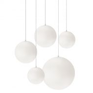 HIGH MOON 5-flammiges Kugel-Pendelleuchten-Set Ausfhrung mit 2 x 20cm, 2 x 30 cm und 1 x 45cm Schirme.