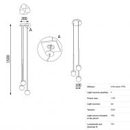 MIORI 3-flammige Kugelglas-Pendellampe Abmessung der 3-flammigen Designleuchte.