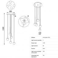 MIORI 5-flammige Kugelglas-Pendellampe Abmessung der 5-flammigen Designleuchte.
