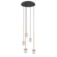 MIORI 5-flammige Kugelglas-Pendellampe 5er-Pendellampe mit kupferfarbener Halterung.