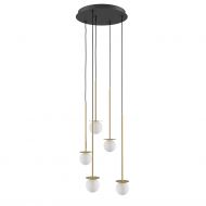 MIORI 5-flammige Kugelglas-Pendellampe Elegante, goldfarbene Halerung der Pendellampe.