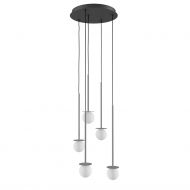 MIORI 5-flammige Kugelglas-Pendellampe Die Kaskadenleuchte in Graphit Grau.