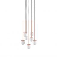 MIORI 7-flammige Kugelglas-Pendellampe 7er-Pendellampe mit kupferfarbener Halterung.