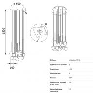 MIORI 16-light spherical glass pendant lamp Abmessung der 16-flammigen Designleuchte.