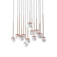 MIORI 14-flammige Kugelglas-Pendellampe 7er-Pendellampe mit kupferfarbener Halterung.