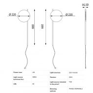 POLL Moderne Wandlampe mit Kabel Puristische, matt schwarze Wandlampe, Abmessung.