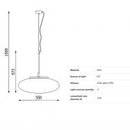 OPRA Opalglas-Pendellampe oval Abmessungen der Pendellampe.
