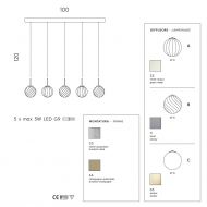 BALOU 5-flammige Glas-Pendelleuchte 5-flammige Glas-Pendelleuchte.
