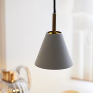 HATTY Moderne konische Pendelleuchte Kleine Pendellampe mit hellgrauem Schirm.