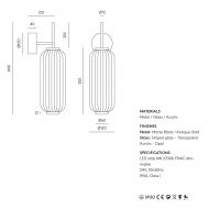 ELMA Wandleuchte mit geriffeltem Glas Abmessungen der dimmbaren Wandleuchte.