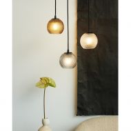 MINI KNAP BALL Pendelleuchte mit gepresstem Glas 3-flammiges Hngelampen Ensemble.