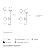 SAN BABILA Wandlampe mit senkrechten Stab Abmessungen mit Kugelglas und senkrechem Stab.