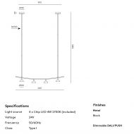 TANA Lange Design Hngeleuchte in Schwarz Abmessungen der langen Leuchte.