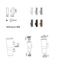 NUMEN Zylindrische Auen-Wandleuchte 2-flammig Abmessung und Montage der Auen-Wandleuchte.