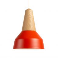 EIKON BASIC pendant light made of wood and metal EIKON Pendelleuchte: Eiche, Schirm orange-rot..