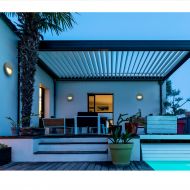 DEVICO Groe Auenwandleuchte rund Schnes, indirektes Licht auf der Terrasse.