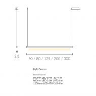 TRATTI SW Lange Hngeleuchte Abmessung und Lumen der Leuchte.