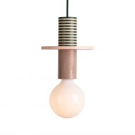 JUNIT Farbige Holzpendellampe im Memphis-Stil Holzpendel TAME. Textilkabel Dark Green.