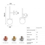 MIORI Wandleuchte mit Kugelglas u. Stab Abmessungen der Wandleuchte.