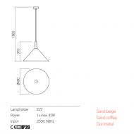 TAAN Pendelleuchte aus Metall Abmessungen der Pendelleuchte.