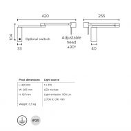 MANHATTEN Wandleuchte mit flexiblen Wandarm Abmessungen der Lese-Wandleuchte.