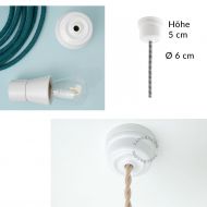 B6 - Stoffkabel mit Keramikfassung wei Deckenbaldachin aus Porzellan in Wei.