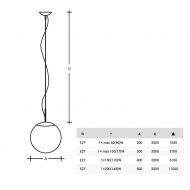 ONA White spherical glass pendant light  40 cm - special price Abmessungen der Kugelglas-Pendelleuchte.