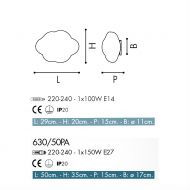 CLOUD cloudy ceiling light made of glass Abmessungen der Deckenlampe.