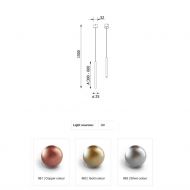 NERO Pendelleuchte schmal & dimmbar Abmessungen und Metalic-Lackierungen.