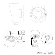 MURI Wandleuchte Porzellan in Schwarz IP54 Abmessungen der Porzelan-Wandleuchte.