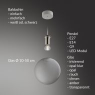 LABELL Glas-Pendelleuchte einzeln � 20 cm Einzelne Glas-Pendelleuchte - Varianten.