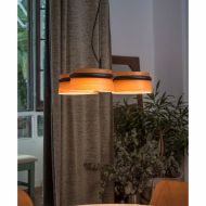 WOODY 3-flammige Pendelleuchte aus Holz Runde Esstischlampe mit drei Schirmen aus Holz
