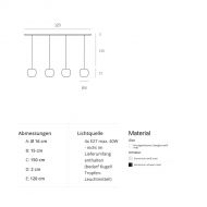 ACAIS 4-flammige Opalglas Pendelleuchte Abmessungen der 4-flam. H�ngeleuchte