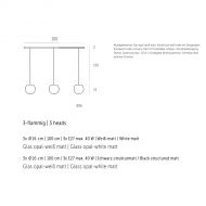ACAIS 3-flammige Opalglas Pendelleuchte 100 cm lang Abmessungen der 3-flam. H�ngeleuchte